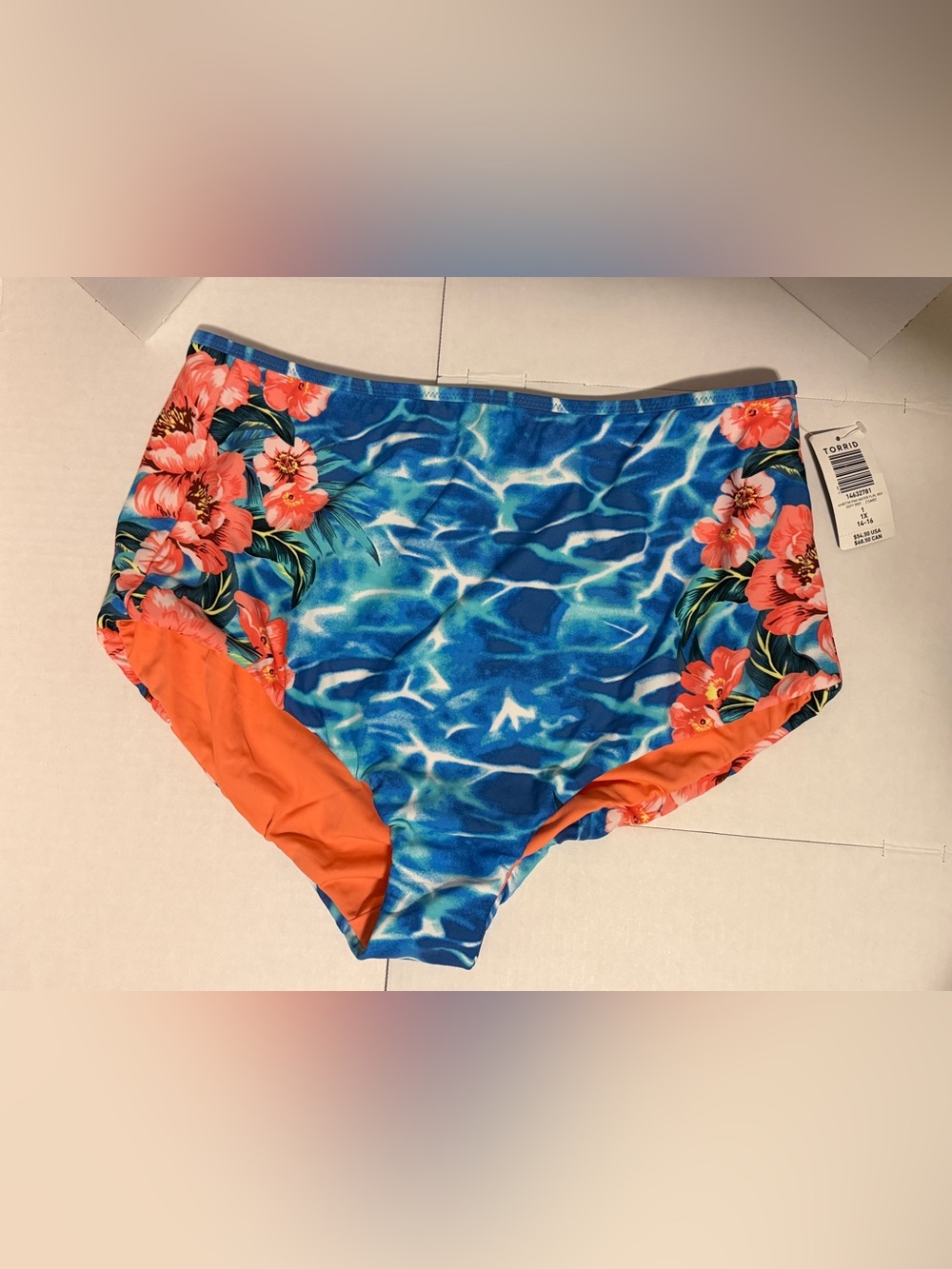 Torrid Floral Pool-Print High Waist Bikini Bottom - Blue & Orange